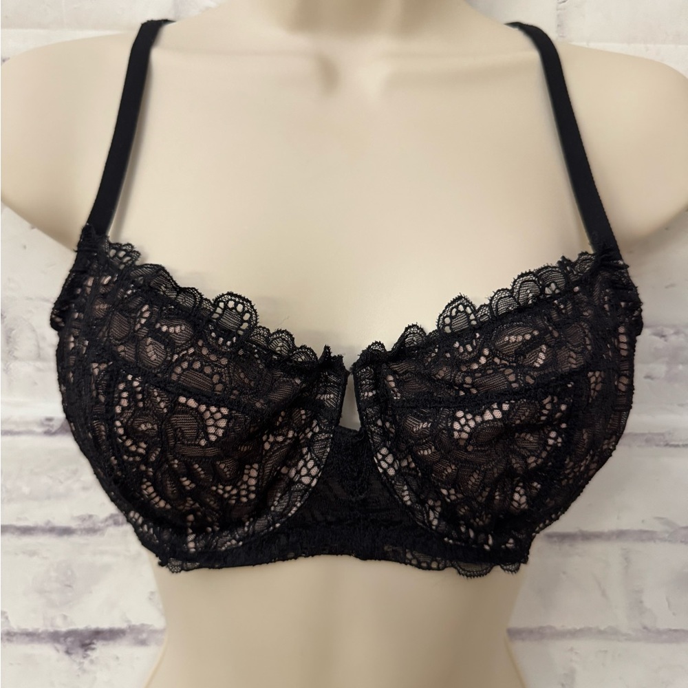 Soma Bra Size‎ 36B Unlined Balconette Black Beige lace Sexy Underwire